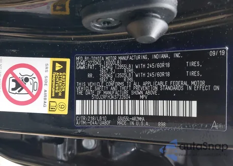 2019 Toyota Highlander Xle из США, поврежденный, VIN 5TDJZRFH3KS732604